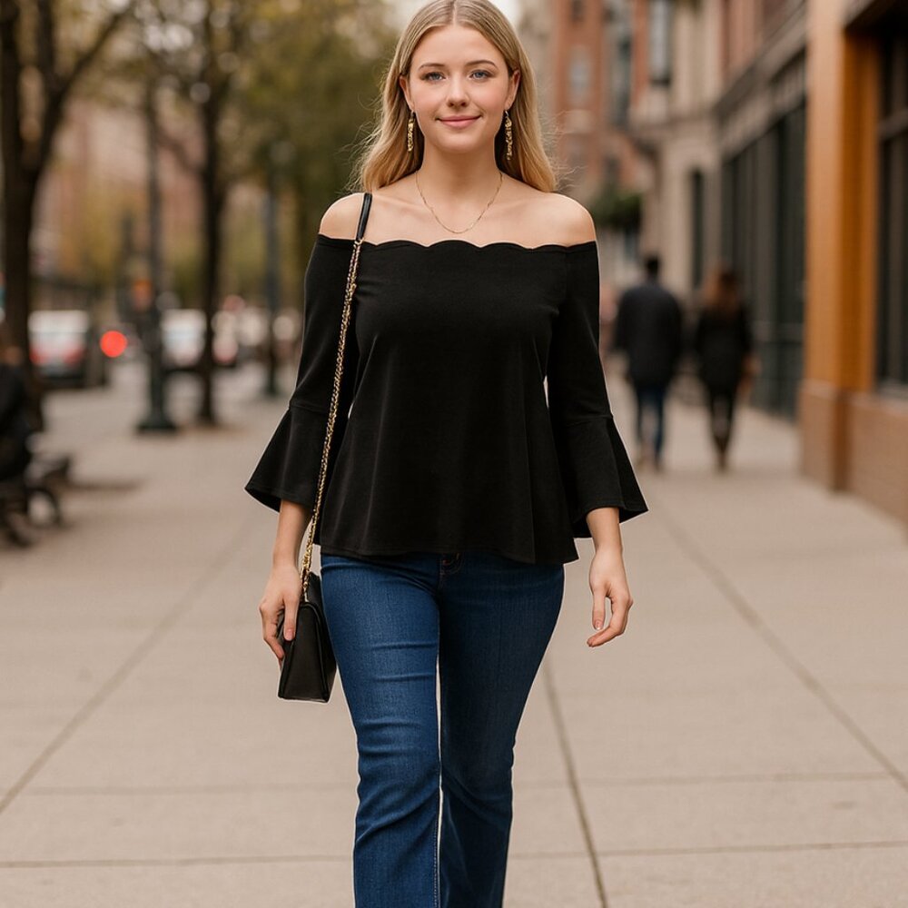 Prelude Prelude Scalloped Off-The-Shoulder Top